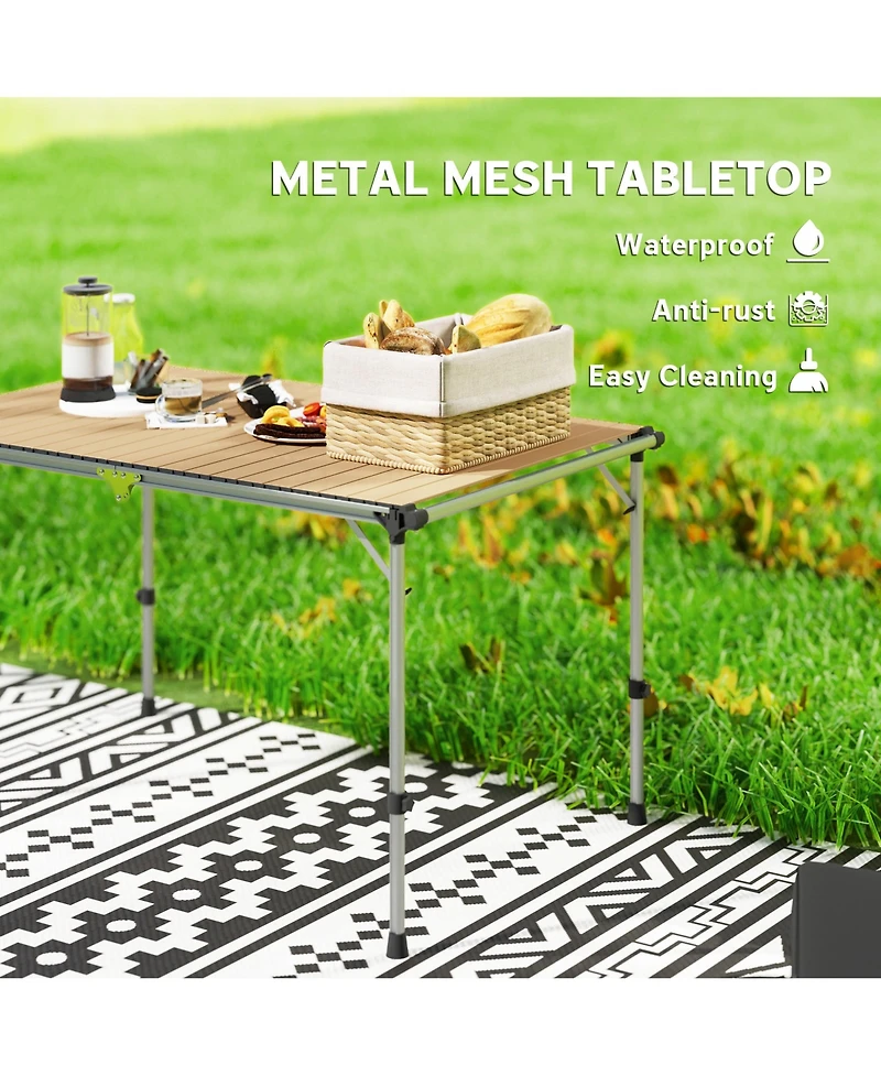 Outsunny Foldable Table, Adjustable Height Aluminum Table for Picnic