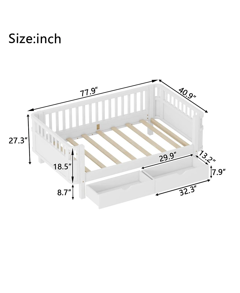 Streamdale Furniture Twin Size Wood Platform Bed with Rails for Kids
