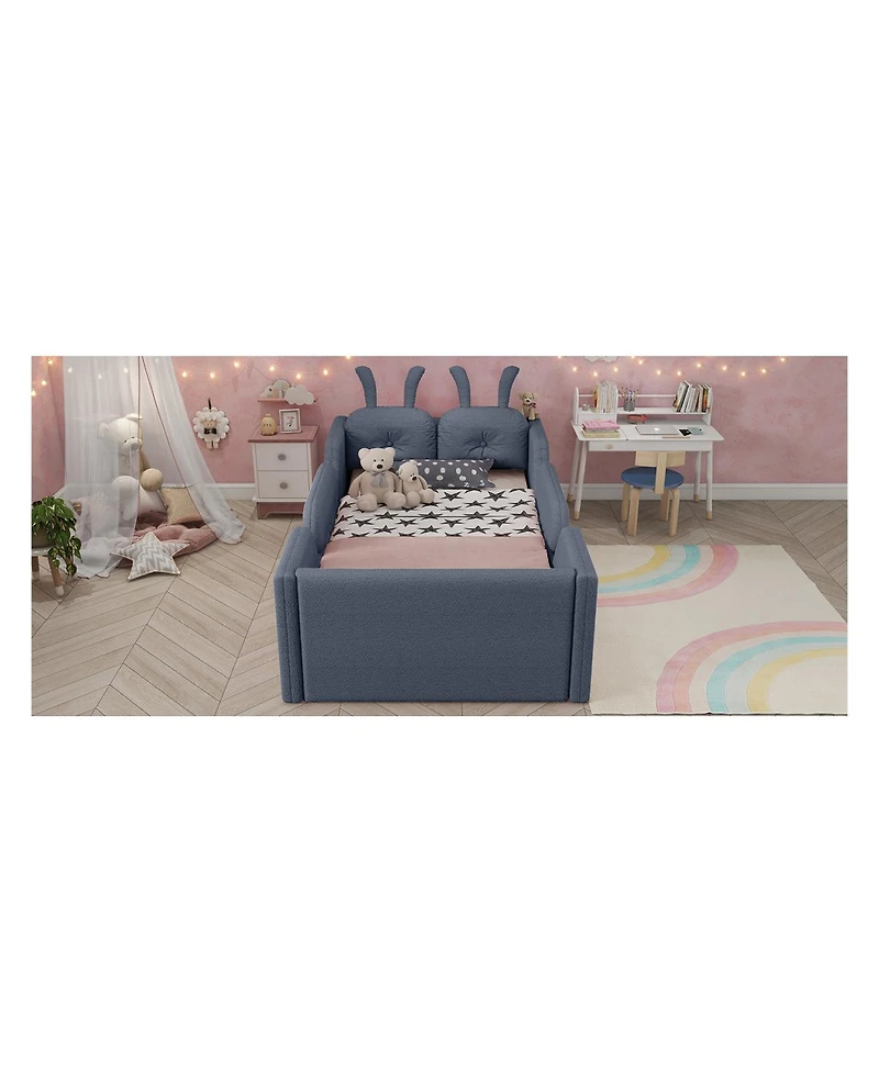 Streamdale Furniture Twin Upholstered Platform Bed with Rabbit Cushion and Removable Side Rails