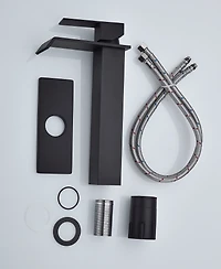 Thirtypeachy Single Handle Waterfall Bathroom Sink Faucet with Pop-Up Drain, Tall Stainless Steel Vessel