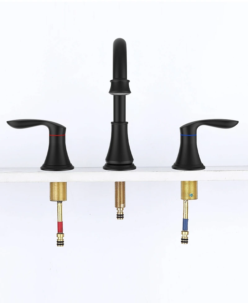 Thirtypeachy Two-Handle Widespread Bathroom Sink Faucet with 360degree(s) Swivel Spout, Ceramic Valve and Pop-Up Drain
