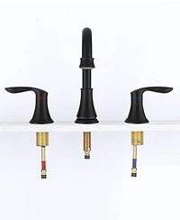 Thirtypeachy Two-Handle Widespread Bathroom Sink Faucet with 360degree(s) Swivel Spout, Ceramic Valve and Pop-Up Drain