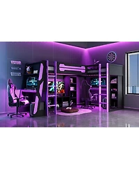 Streamdale Furniture L-Shaped Twin Gaming Loft Bed with Rgb Lights, Usb, and Storage