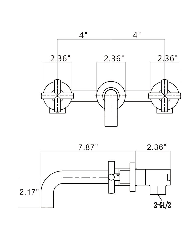 Thirtypeachy Wall Mounted Bathroom Sink Faucet, Solid Brass with Dual Cross Handles and Drip-Free Cartridge