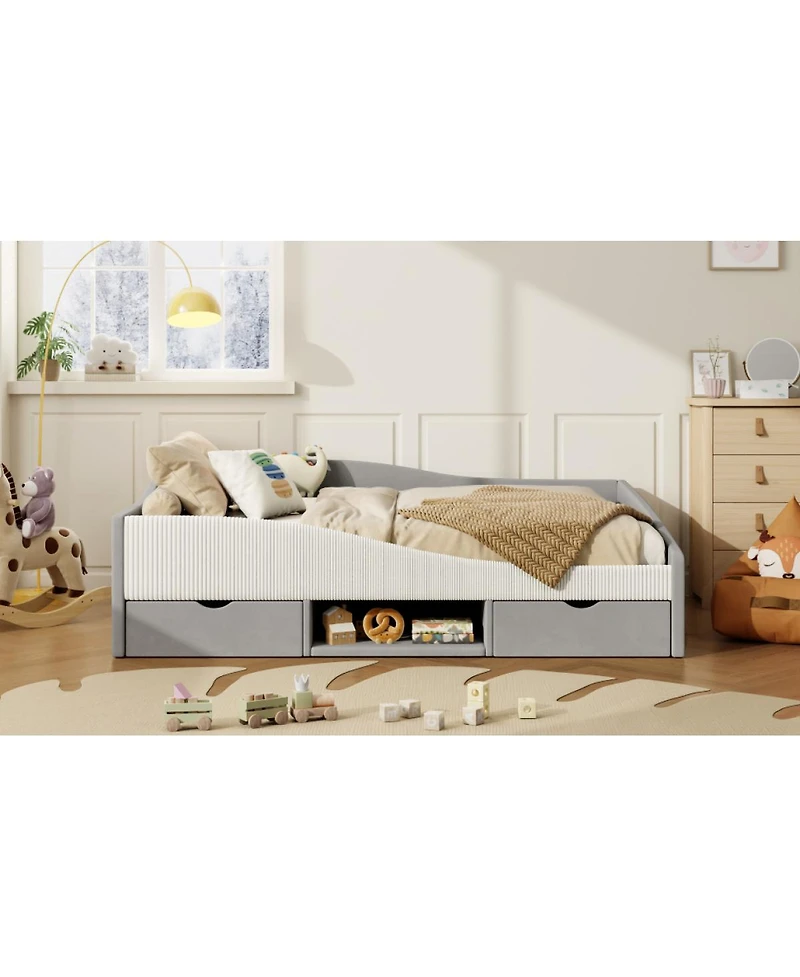 Streamdale Furniture Full Size Upholstered Daybed Frame with 2 Storage Drawers