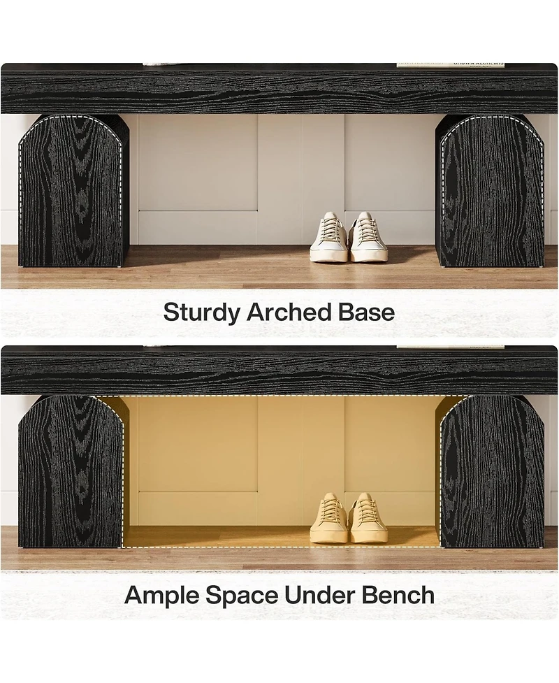 Tribesigns 59" Modern Entryway Bench, Black Wooden Shoe Bench with Arched Base, Sturdy End of Bed Bench for Entryway, Living Room and Bedroom