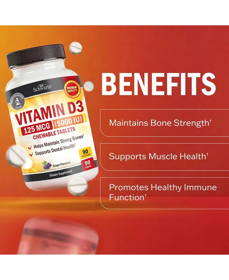 BioSchwartz Vitamin D3 5000 Iu 125 mcg Chewable Tablets, 90 Count