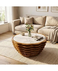 Streamdale Furniture 32.1" Modern Flower-Shaped Marble Pattern Round Coffee Table