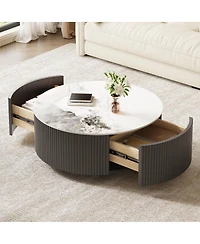 Streamdale FurnitureModern Round Movable Coffee Table with Casters and 2 Drawers