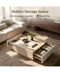 Streamdale Furniture Modern Faux Travertine Coffee Table with 2 Drawers, Stone Center Table