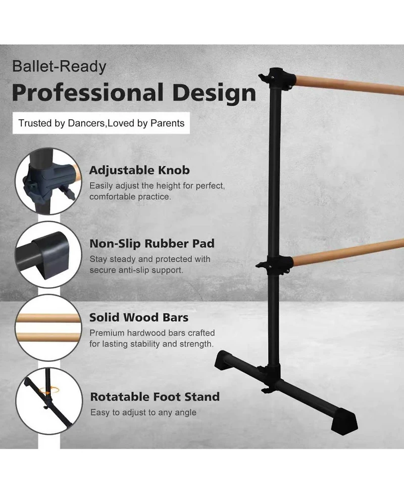 Zeny Solid Wood Ballet Barre With Adjustable Range For Dance Practice