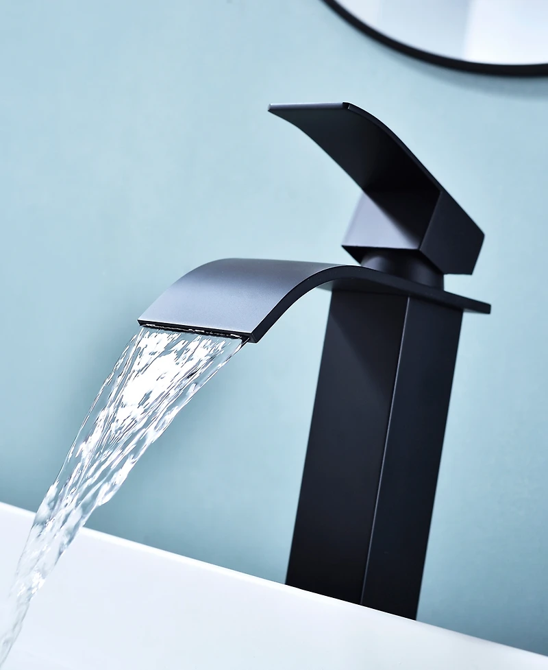 Thirtypeachy Single Handle Waterfall Bathroom Sink Faucet, Stainless Steel Vessel Tap with Pop-Up Drain