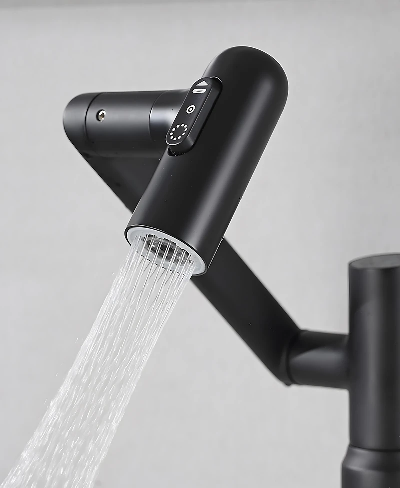 Thirtypeachy Single Handle Brass Bathroom Sink Faucet with Temperature Display, 3-Function Sprayer and 360degree(s) Swivel Spout