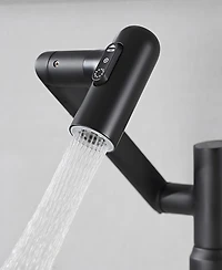 Thirtypeachy Single Handle Brass Bathroom Sink Faucet with Temperature Display, 3-Function Sprayer and 360degree(s) Swivel Spout