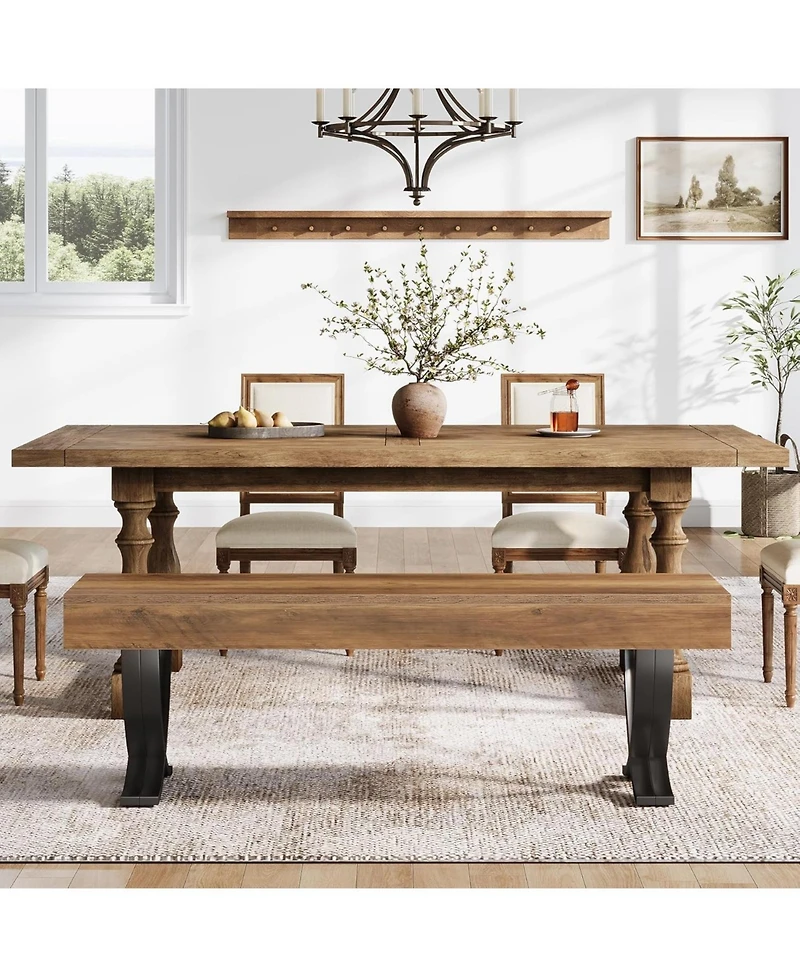 Tribesigns 55" Farmhouse Dining Bench:Wooden kitchen table seat with metal X-shaped legs.Long indoor bench for dining room,bedroom,entryway,mudroom