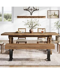 Tribesigns 55" Farmhouse Dining Bench:Wooden kitchen table seat with metal X-shaped legs.Long indoor bench for dining room,bedroom,entryway,mudroom
