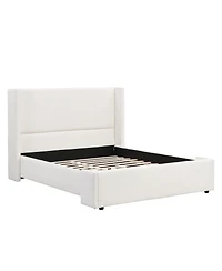 Streamdale Furniture Elegant White Fabric Upholstered Bed with Tall Headboard