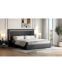 Streamdale Furniture Platform Bed Frame with Headboard and Led Light, Wood Slat Support,King