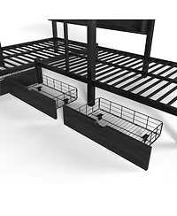Streamdale Furniture Triple Twin L-Shaped Loft Bed with Storage, Led and Usb
