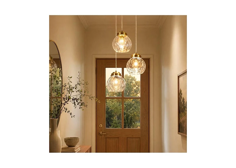 Tribesigns 3-Light Pendant Lighting Fixtures with Adjustable Hanging Cords, Hammered Glass Globe Shades