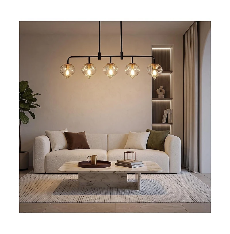Tribesigns 5-Light Linear Kitchen Island Pendant Light with Adjustable Downrods