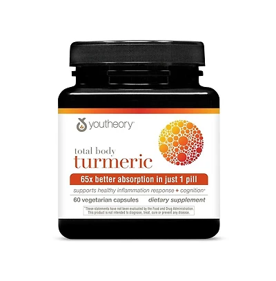 Youtheory Total Body Turmeric, Vegetarian Capsules, 60 Count, Supports Healthy Inflamation Response and Cognition