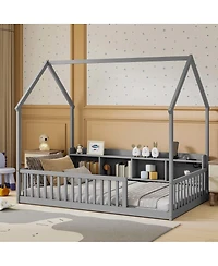 Streamdale Furniture Twin House Floor Bed with Led, Storage and Charging Station