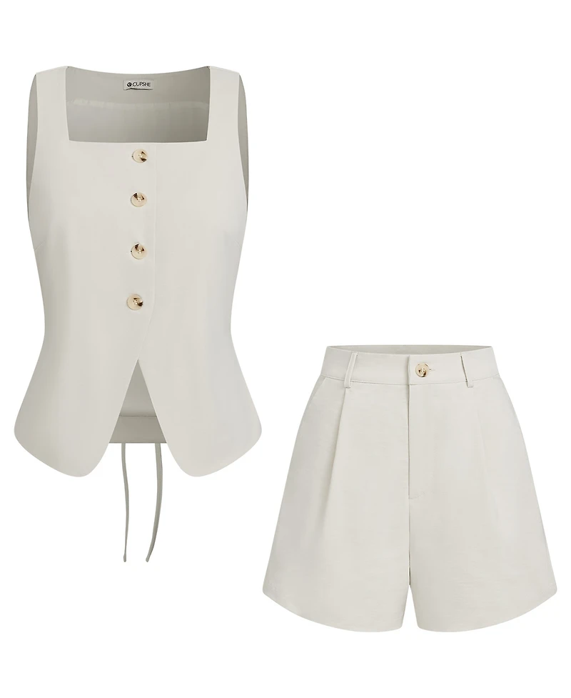 Cupshe Women's Sleeveless Vest and High Waist Shorts Two Pieces Set