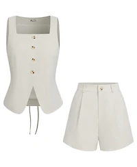 Cupshe Women's Sleeveless Vest and High Waist Shorts Two Pieces Set