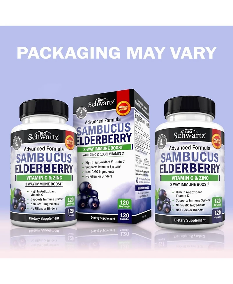 BioSchwartz Elderberry with Vitamin C and Zinc Capsules, 120 Count
