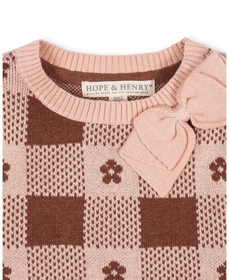 Hope & Henry Little and Big Girls' (Xxs-l) Organic Bow Detail Intarsia Sweater