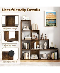 Sugift 4-Tier Stepped Bookshelf Freestanding Ladder Storage Shelf with 6 Open Cubes