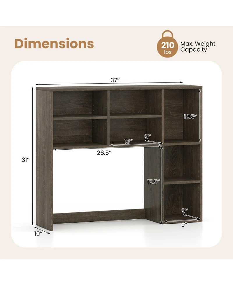 Sugift Desktop Bookshelf with 7 Open Cubbies and 3 Adjustable Shelves Vertical Desk Hutch Organizer