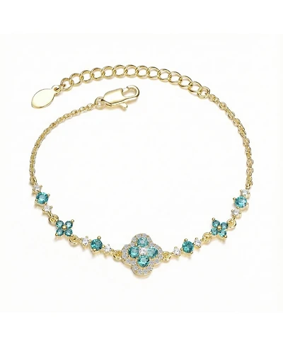 GiGiGirl Radiant 14K Gold Plated Cz Clover and Floral Charms Bracelet