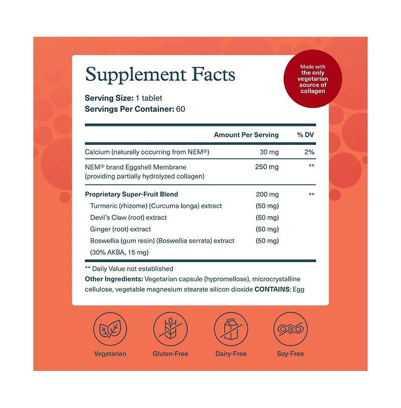 Youtheory Joint Collagen Vegetarian Collagen Supplement with Nem Eggshell Membrane and Boswellia Extract 60 Vegetarian Capsules