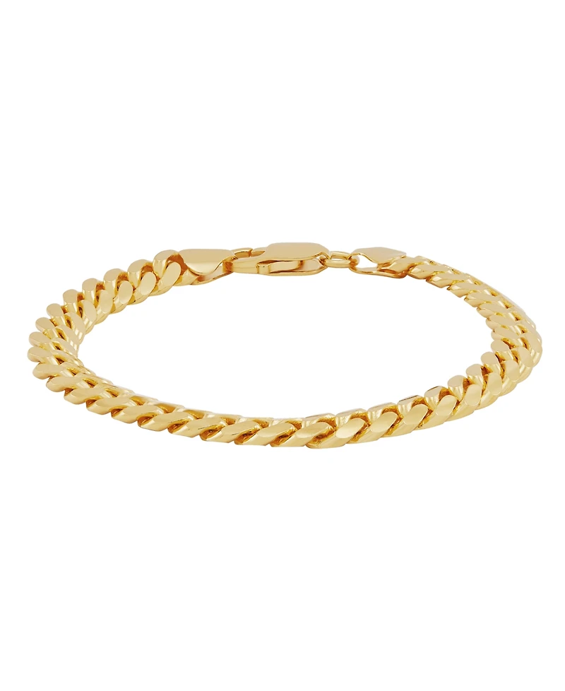 Italian Silver Solid Cuban Chain Bracelet in 18k Gold-Plated Sterling Silver