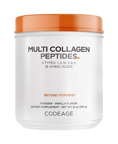 Codeage Multi Collagen Peptides Vanilla, 5 Types, Grass-Fed, Bone Broth, Wild-Caught Fish, 21 oz