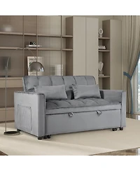 Streamdale Furniture Velvet Convertible Sleeper Sofa Bed with Metal Frame and Storage