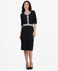 Sandra Darren Petite Plaid Scoop Neck Midi Sweater Dress
