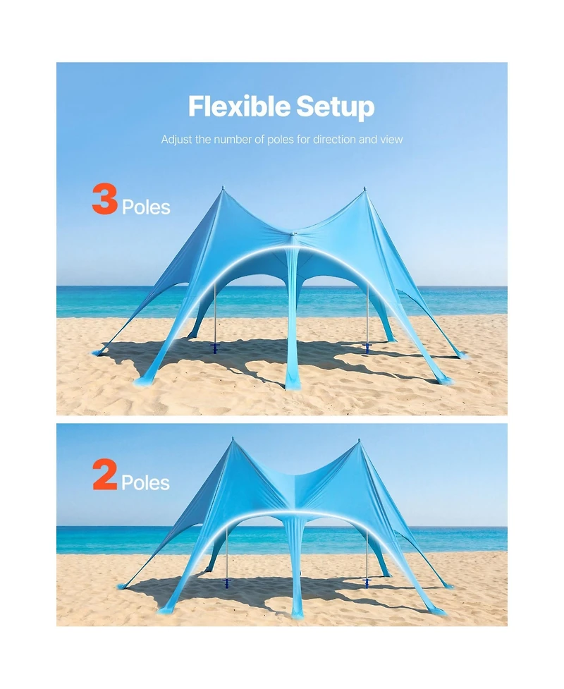 Mountaintop Beach Tent Sun Shelter, UPF50+ Pop-Up Canopy, 9.2ft Tall, 20x13ft, Sandbags, Support Poles and Sand Shovels for Family Camping Fishing