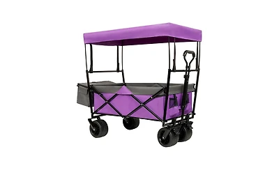 Mountaintop 480Lbs Collapsible Wagon with Canopy,7" All-Terrain Wheels, Purple Mosquito Net Wagon Stroller for Camping, Shopping, Sports, Garden