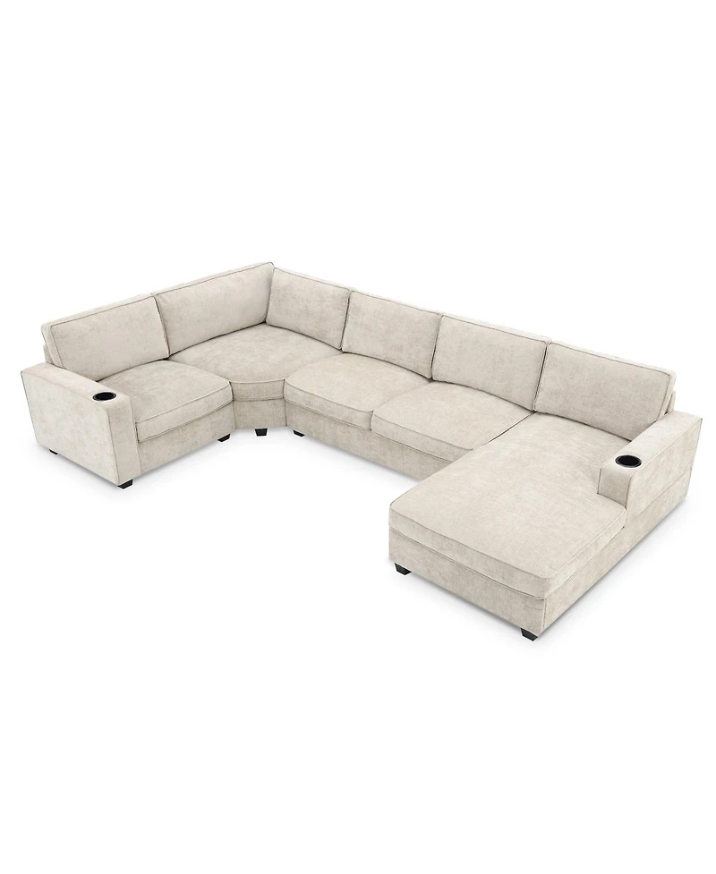 Streamdale Furniture 117.5" 6-Seat U-Shaped Chenille Sectional Sofa with Cup Holders and Chaise