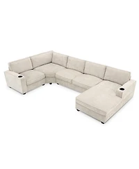 Streamdale Furniture 117.5" 6-Seat U-Shaped Chenille Sectional Sofa with Cup Holders and Chaise