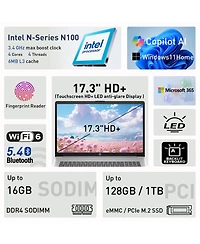 Hp 17.3 Inch Touchscreen Laptop, Intel N100, Intel Uhd Graphics, 16GB Ram, 128GB eMMC + 1TB Ssd, Wi Fi 6, Windows 11 Home, Purple