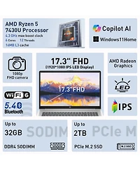 Hp Essential 17.3" Amd Ryzen 5 7430U, 8GB Ram, 256GB Ssd Laptop