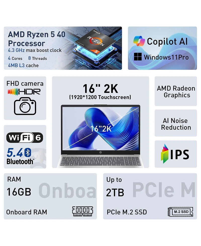 Hp OmniBook 3 16" Touchscreen Ai Noise Reduction Laptop