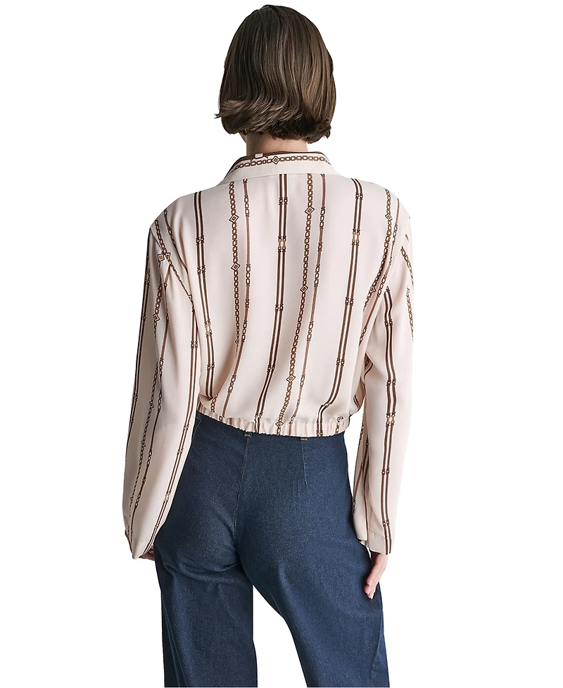 Bcbg Women's Collared Long-Sleeve Crop Button-Up Top