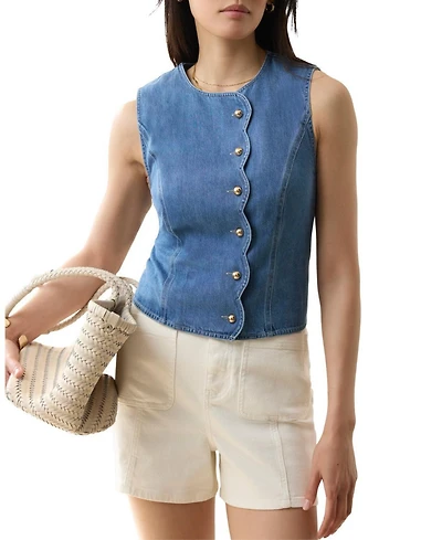 Mint Velvet Women's Sleeveless Scallop Detail Denim Waistcoat