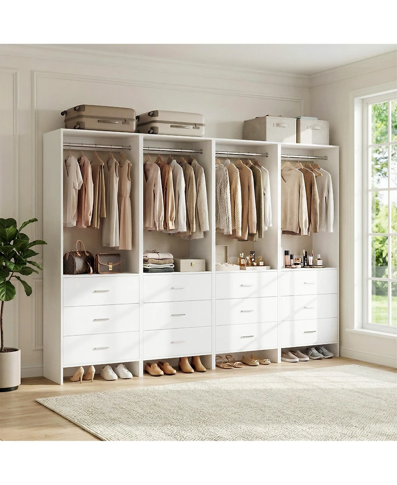 24" 4PC Freestanding Closet Organizer System with Hanging Rods and Drawers