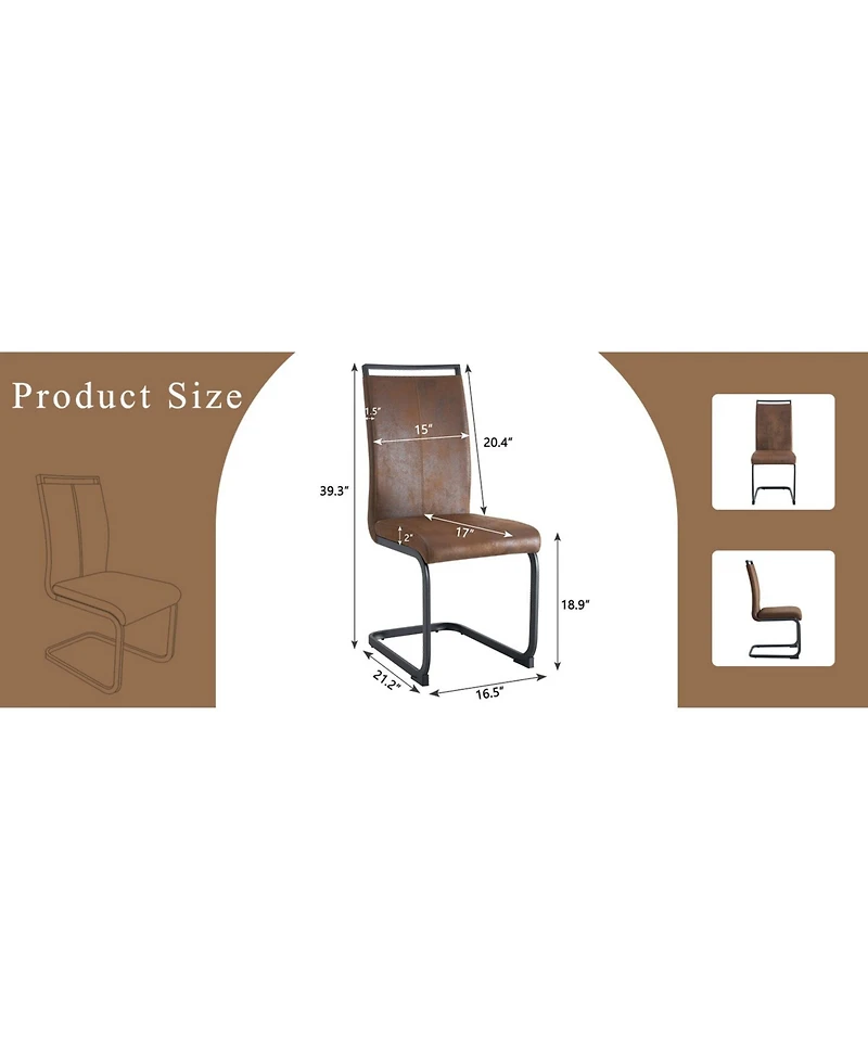 Flynama Set of 2 Vintage Tech Fabric Dining Chairs, 39.3" High Back Metal Frame Accent Chairs